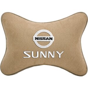 Подушка на подголовник алькантара Beige с логотипом автомобиля NISSAN Sunny