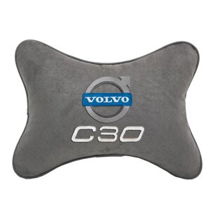 Подушка на подголовник алькантара L. Grey с логотипом автомобиля VOLVO C30