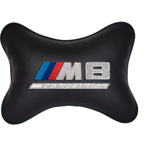 Подушка на подголовник экокожа Black с логотипом автомобиля BMW M8 COMPETITION