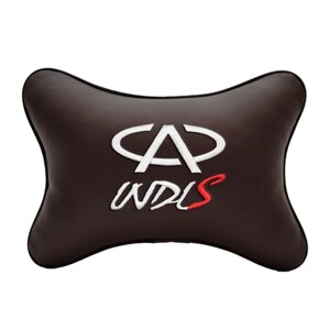 Подушка на подголовник экокожа Coffee с логотипом автомобиля CHERY Indis