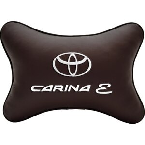 Подушка на подголовник экокожа Coffee с логотипом автомобиля TOYOTA Carina E
