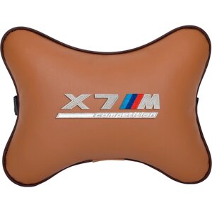 Подушка на подголовник экокожа Fox с логотипом автомобиля BMW X7M COMPETITION