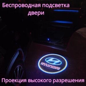 Проекция логотипа авто/Беспроводная подсветка логотипа HYUNDAI на двери/Светильник высокого разрешения с двери авто (1 шт.)