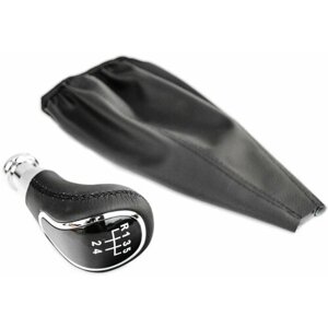 Ручка КПП в стиле Vesta с пыльником, экокожа, черная прострочка, вставка хром Sal-Man на ВАЗ 2108-21099