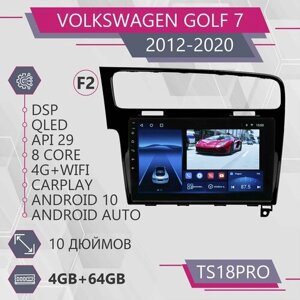 Штатная магнитола TS18Pro/4+64GB/ Volkswagen Golf 7 F2/ Volkswagen Golf 7 Black/ Фольксваген Гольф 7/ Черная рамка/Android 10/2din/головное устройство