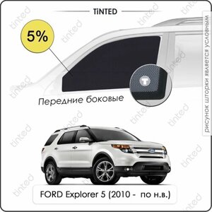 Шторки на автомобиль солнцезащитные FORD Explorer 5 Внедорожник 5дв. (2010 - по н. в.) на передние двери 5%сетки от солнца в машину форд эксплорер, Каркасные автошторки Premium