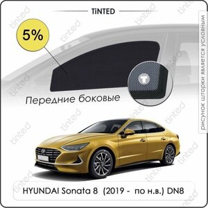Шторки на автомобиль солнцезащитные HYUNDAI Sonata 8 Седан 4дв. (2019 - по н. в.) DN8 на передние двери 5%сетки от солнца в машину хёндай соната, Каркасные автошторки Premium