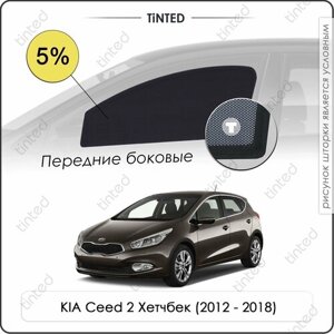 Шторки на автомобиль солнцезащитные KIA Ceed 2 Хетчбек 5дв. (2012 - 2018) на передние двери 5%сетки от солнца в машину КИА СИД, Каркасные автошторки Premium