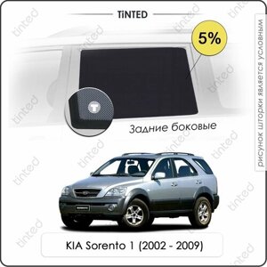 Шторки на автомобиль солнцезащитные KIA Sorento 1 Кроссовер 5дв. (2002 - 2009) на задние двери 5%сетки от солнца в машину КИА соренто, Каркасные автошторки Premium