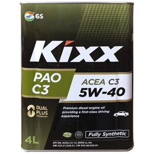 Синтетическое моторное масло Kixx PAO C3 5W-40, 4 л, 1 шт.