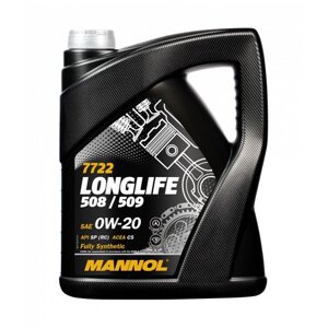 Синтетическое моторное масло Mannol 7722 Longlife 508/509 0W-20, 5 л, 1 шт.