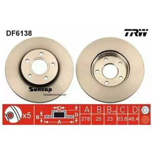 TRW DF6138 Диск тормозной FORD Focus (11-C-Max (11-передний (278х25) (1шт.) TRW