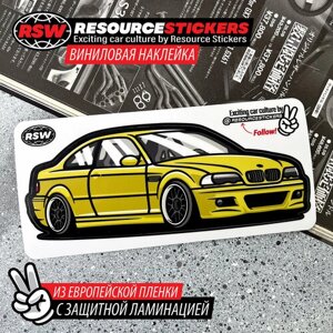 Виниловая наклейка машинка BMW E46 золотая, 14.5х7