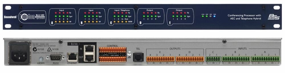 BSS BLU-102 аудио-матрица с процессором. 10 аналоговых mic/line входов, 8 аналоговых выходов. 8 независимых алгоритма от компании MetSnab - фото 1