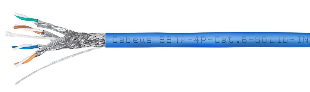 Cabeus SSTP-4P-Cat. 8-SOLID-IN-LSZH-BL-305 Кабель экранированная витая пара SSTP (S/FTP), категория 8 (40G, 2000 MHz), от компании MetSnab - фото 1