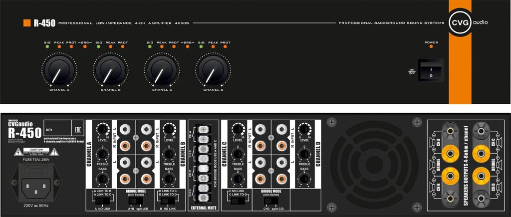 CVGaudio R-450 профессиональный низкоомный 4-х канальный усилитель. от компании MetSnab - фото 1