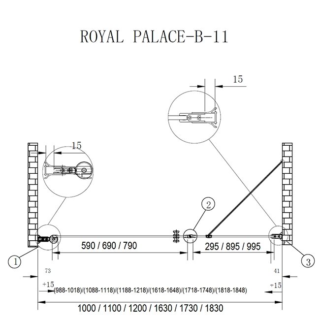 Душевая дверь Cezares Royal Palace A-B-11-100+90-CP-G прозрачное стекло c матовым узором, профиль золото от компании MetSnab - фото 1