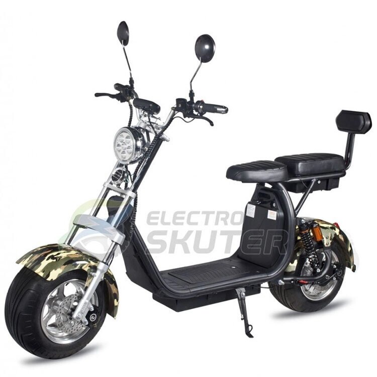 Электроскутер Citycoco Harley X10 Pro 2000W (+ доп. место под АКБ) (Милитари) от компании MetSnab - фото 1