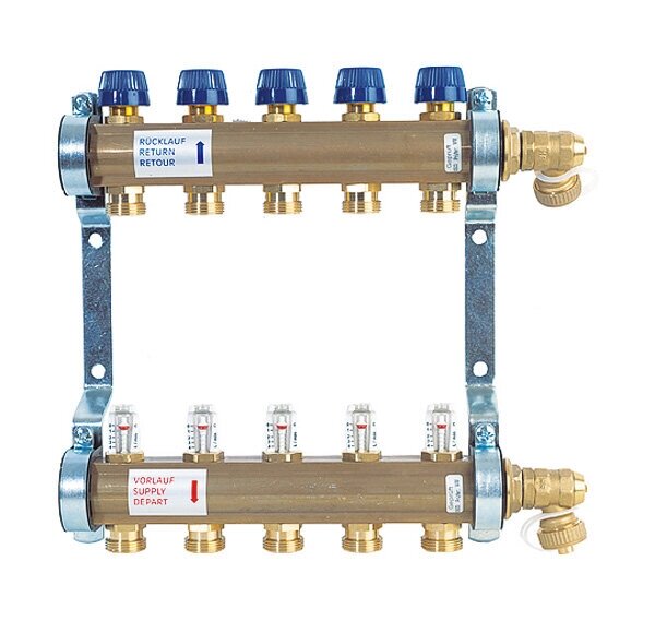 Коллектор для теплого пола из латуни с расходомерами Watts HKV/T-10 10 вых. от компании MetSnab - фото 1