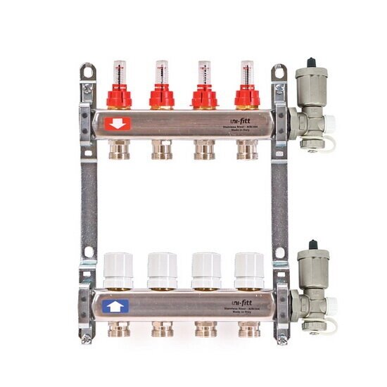 Коллектор для теплого пола с расходомерами UNI-FITT 1quot;-3/4quot; 12 выходов 450A от компании MetSnab - фото 1