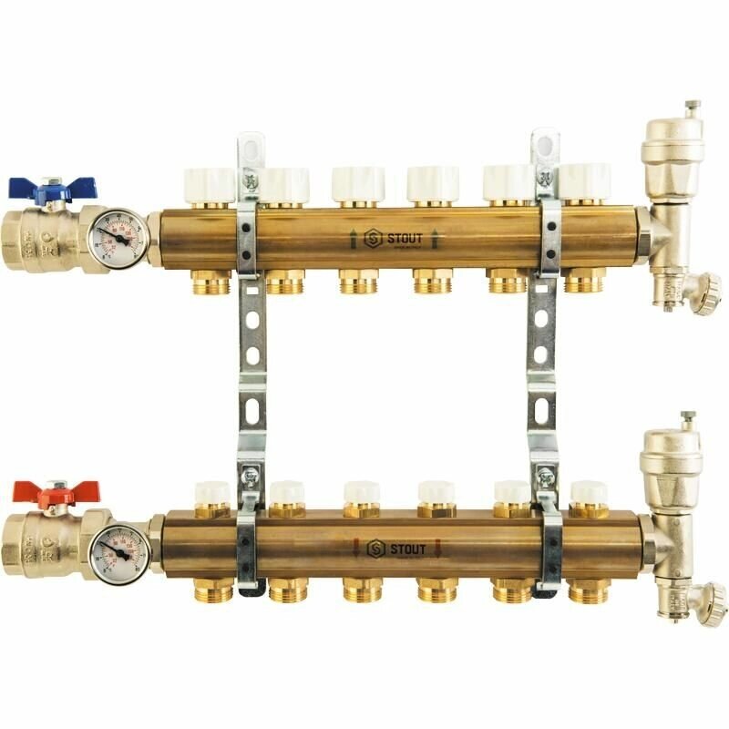 Коллектор из латуни без расходомеров на 12 выходов Stout от компании MetSnab - фото 1