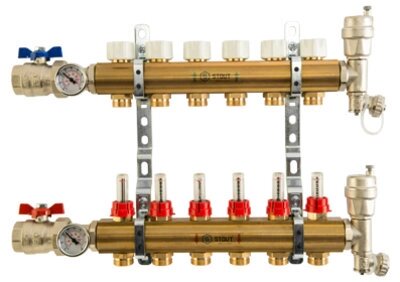 Коллектор отопления STOUT 1quot; латунь, 11x3/4quot; в сборе с расходомерами SMS 0473 000011 от компании MetSnab - фото 1