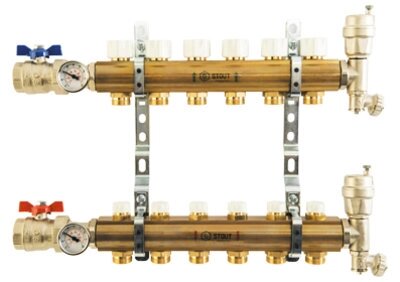 Коллектор отопления STOUT 1quot; латунь, 12x3/4quot; в сборе без расходомеров SMS 0468 000012 от компании MetSnab - фото 1