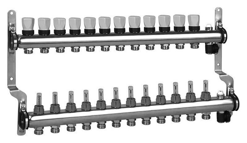 Коллектор распределительный Meibes 1 на 12 контуров, с расходомерами RW 1794152quot; от компании MetSnab - фото 1