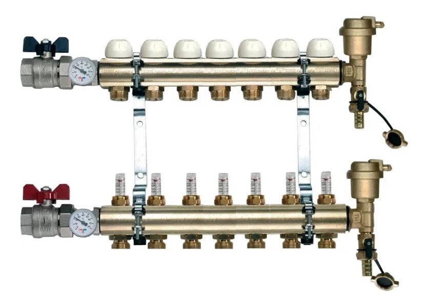 Коллектор распределительный Tiemme 1 7 выходов 3/4quot;, с расходомерами 3870004quot; от компании MetSnab - фото 1