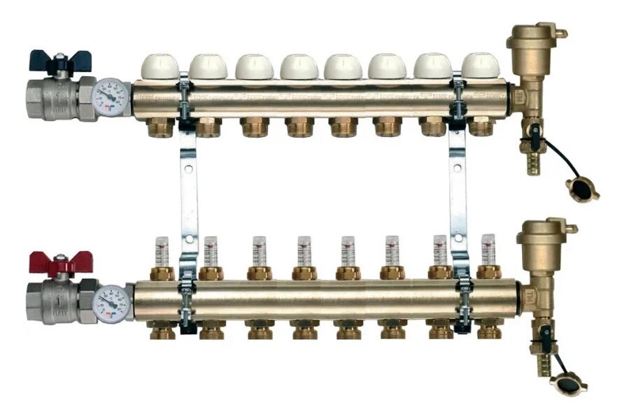 Коллектор распределительный Tiemme 1 8 выходов 3/4quot;, с расходомерами 3870003quot; от компании MetSnab - фото 1