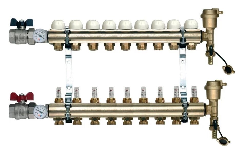 Коллектор распределительный Tiemme 1 9 выходов 3/4quot;, с расходомерами 3870009quot; от компании MetSnab - фото 1