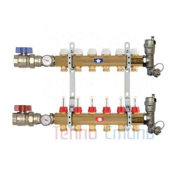 Коллектор Stout на 11 контуров 1quot;/3/4quot; SMB 0473 000011 из латуни с расходомерами от компании MetSnab - фото 1