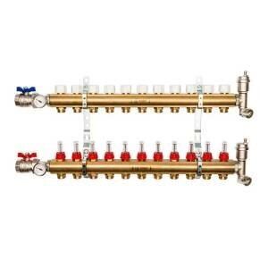 Коллекторная группа для теплого пола в сборе STOUT SMB0473 - 1quot; на 11 контуров 3/4quot; EK (латунь) от компании MetSnab - фото 1