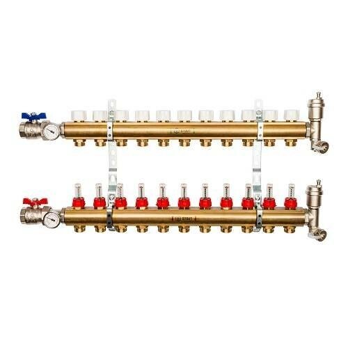 Коллекторная группа для теплого пола в сборе STOUT SMB0473 - 1quot; на 12 контуров 3/4quot; EK (латунь) от компании MetSnab - фото 1