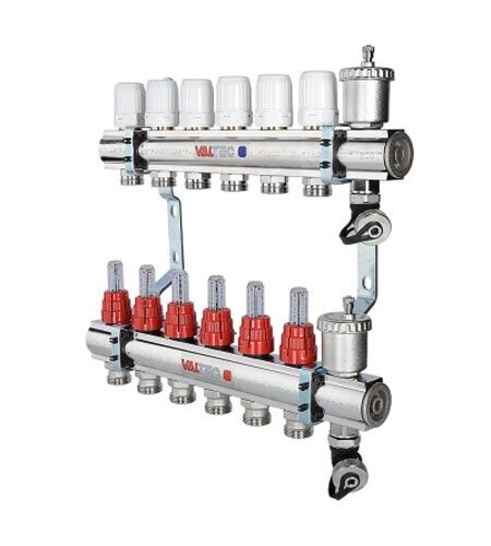 Коллекторный блок Valtec 1quot; x 3/4quot;, quot; евроконусquot; со встроенными расходомерами на 11 контуров от компании MetSnab - фото 1