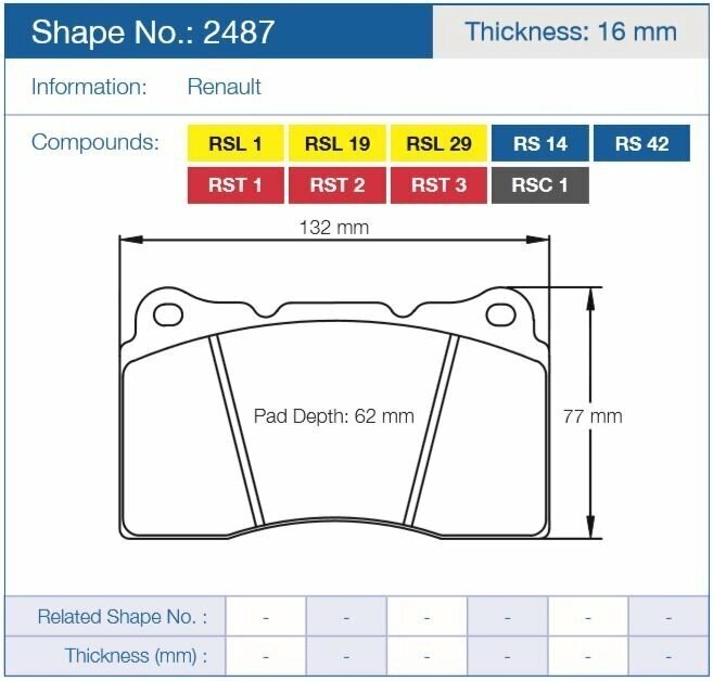 Колодки тормозные 2487-RST1 PAGID RST1 передние MMC Lancer Evo V-X / SUBARU WRX STI / MEGAN RS от компании MetSnab - фото 1