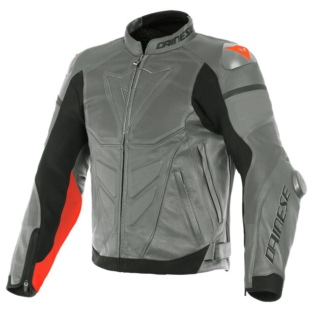 Куртка кожаная Dainese Super Race Perf. Charcoal-Gray/Ch.-Gray/Fluo-Red 50 от компании MetSnab - фото 1