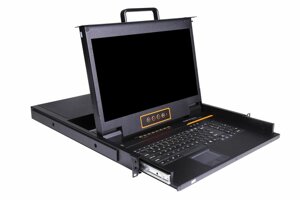 Выдвижная LCD KVM консоль Kinan 17quot;, PS/2+USB, Клавиатура Ultra-Slim, Тачпад, TFT-дисплей, 8 портов DVI, каскадное