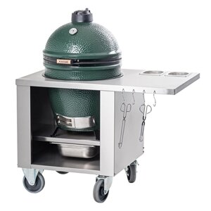 Керамический гриль Big Green Egg L со столом из нержавеющей стали зеленый 46см