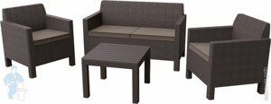 Комплект мебели KETER ORLANDO SET WITH SMALL TABLE (126x65х75), диван+2 кресла+стол, коричневый