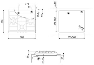 Газовая варочная панель smeg SER60SGH3