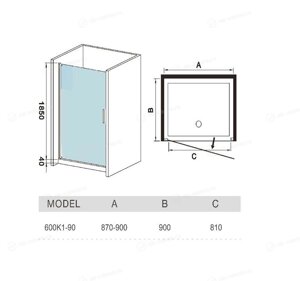 Душевая дверь WeltWasser WW600 600K1-90 90x185 L/R с поддоном 90x90x15