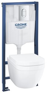 Система инсталляции GROHE Solido 4 в 1: инсталляция с перекладиной, подвесной унитаз Euro Ceramic, сиденье с