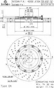 Передний тормозной диск Brembo 09A18713