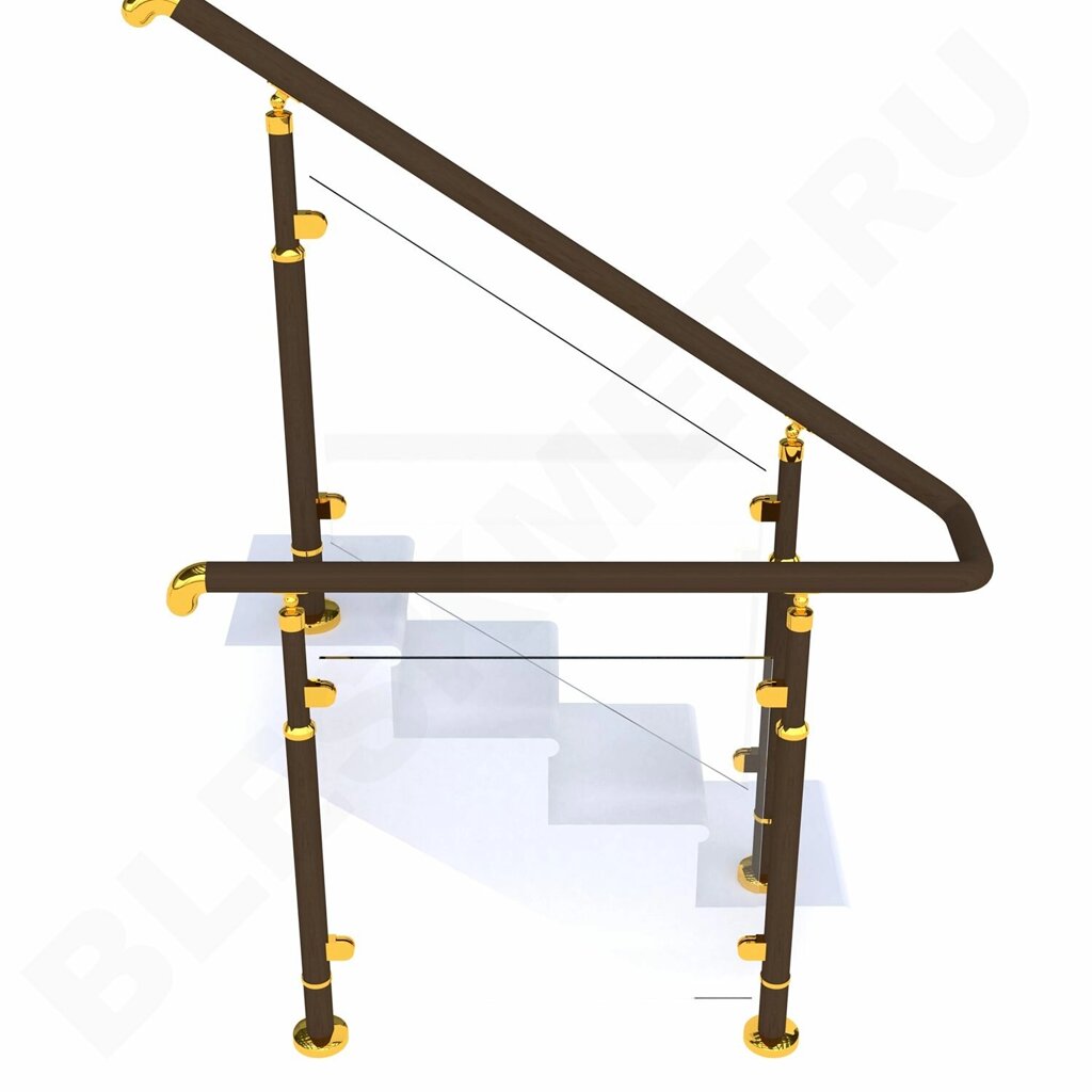 Поручни и балясины из дерева со стеклом и цветом золото №524.2 от компании MetSnab - фото 1
