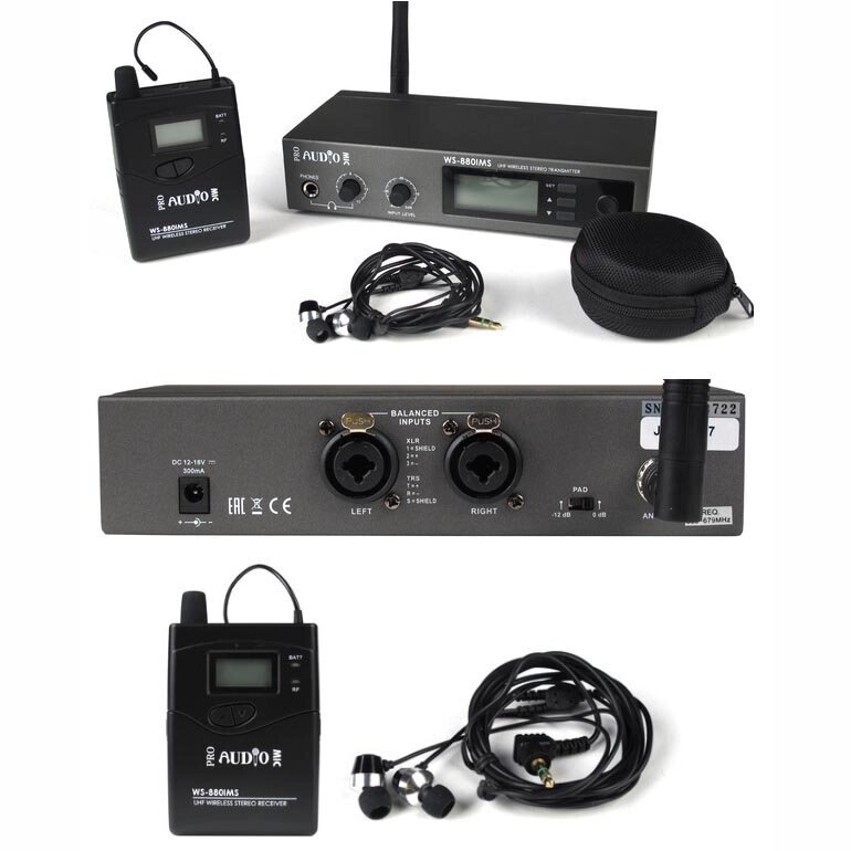 PROAUDIO WS-880IMS Беспроводная система ушного мониторинга, UHF, 160 частот, LCD дисплей, наушники, алюминиевый кейс, от компании MetSnab - фото 1