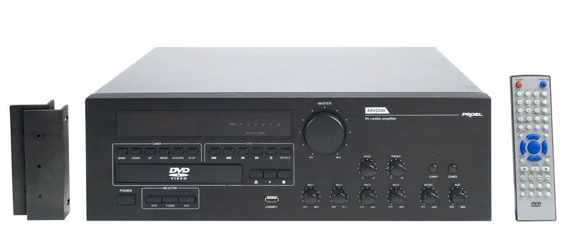 Proel ADVD240 Трансляционный моноблок DVD/FM/USB/усилитель 2 зональный: 240Вт (RMS), 4/8/16Ом, 25/75/100В, 50Hz-15KHz. от компании MetSnab - фото 1