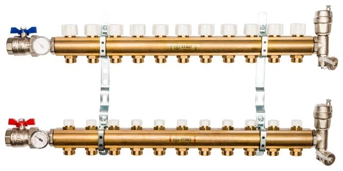 Распределительный коллектор STOUT SMB 0468 000011 из латуни без расходомеров 11 вых. от компании MetSnab - фото 1