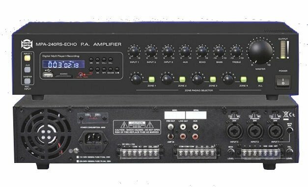 SHOW MPA240RS - Трансляц. система 240Вт,24V70/100V, mp3-плеер,4mic/line+aux, 4 зоны от компании MetSnab - фото 1