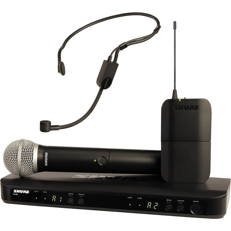 SHURE BLX1288E/P31 K3E 606-638 MHz двухканальная радиосистема с ручным передатчиком PG58 и гарнитурой PGA31 от компании MetSnab - фото 1